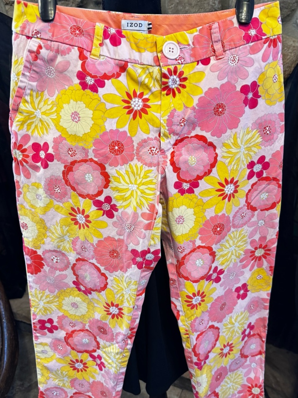 Izod Pink Yellow Floral Cotton Pants